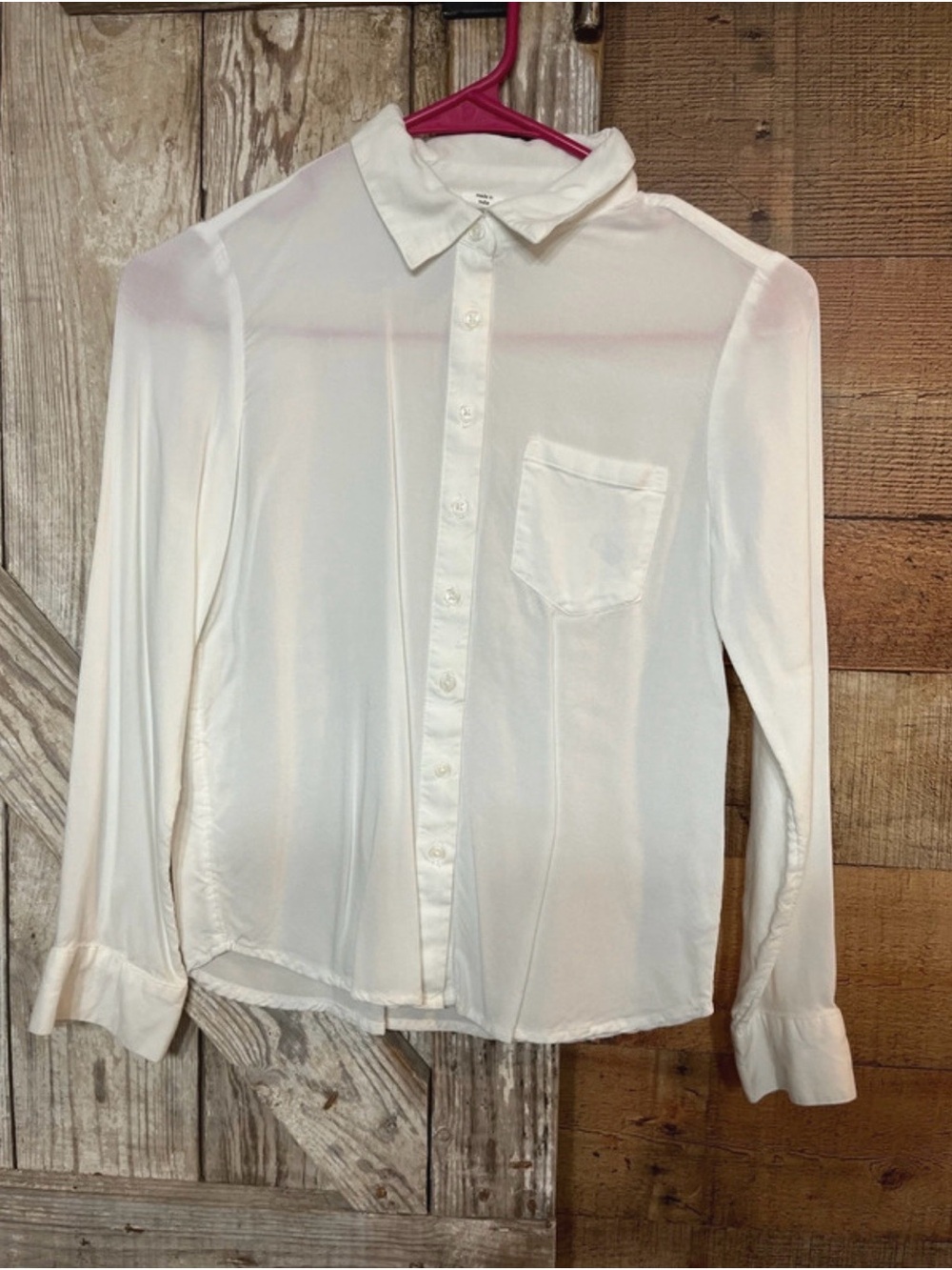 Girls' White Button-Down Shirt with Chest Pocket